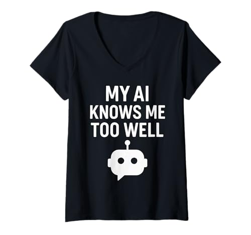 Damen Meine KI kennt mich zu gut Lustiger Tech-Humor T-Shirt mit V-Ausschnitt von Mindful Living & Digital Humor Collective