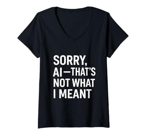 Damen Sorry AI That's Not What I Meant Funny Tech Humor T-Shirt mit V-Ausschnitt von Mindful Living & Digital Humor Collective