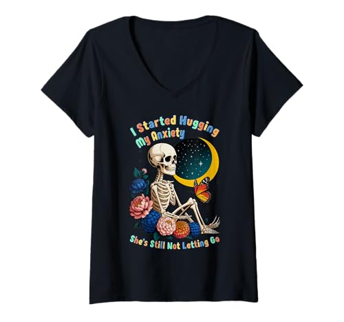 Damen Lustiger Mental Health Humor - Angst Umarmung Zitat Design T-Shirt mit V-Ausschnitt Damen Lustiger Mental Health Humor - Angst Umarmung Zitat Design T-Shirt mit V-Ausschnitt von Mindful Thoughts & Emotional Humor Vibes