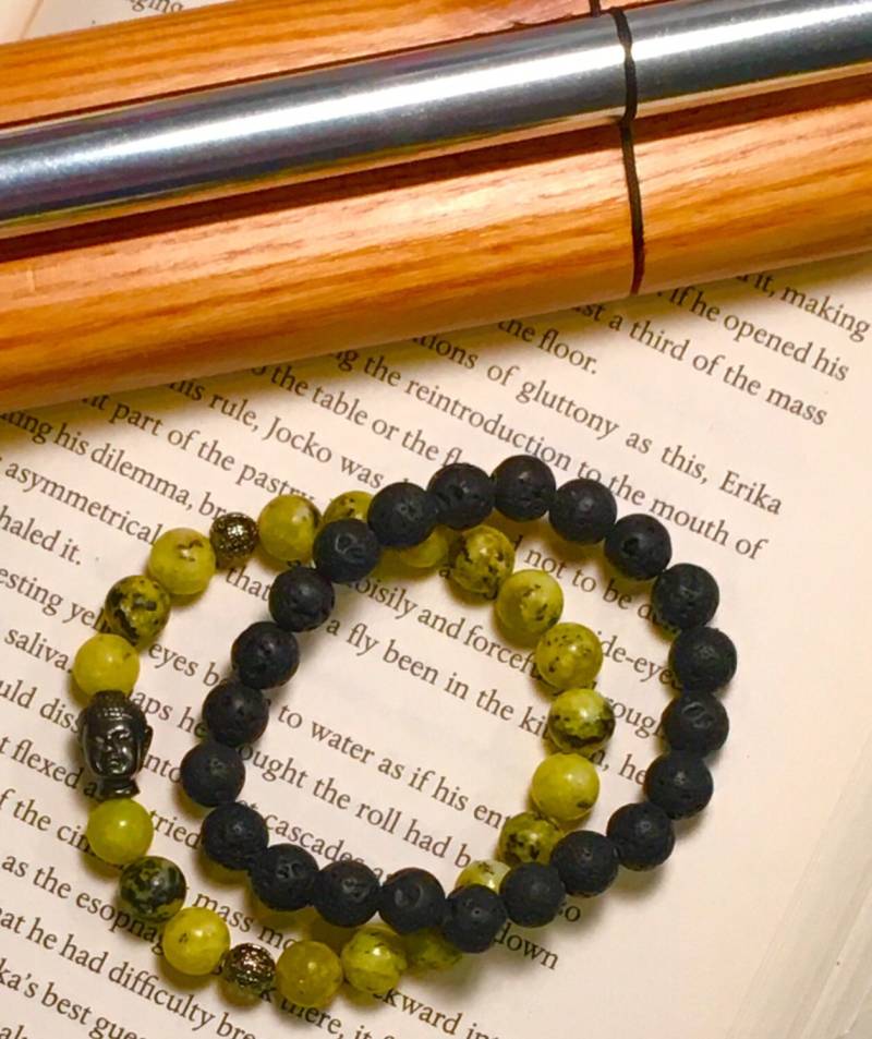 Mala Ruhe, Gelassenheit Buddha Mala, Gelb Türkis Schmuck, Buddhaarmband, Chakra von MindfulSerenity