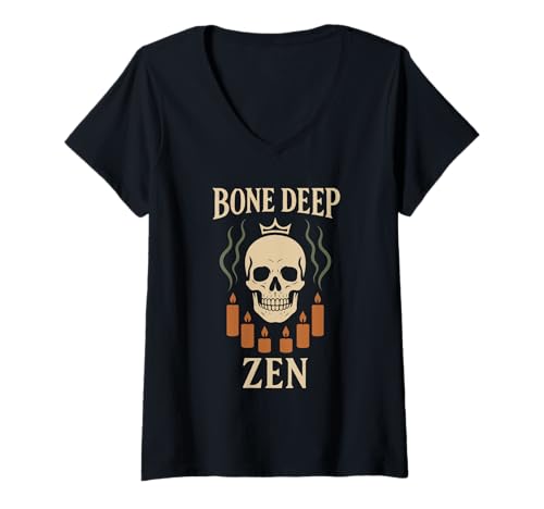 Damen Skelett Yoga Meditierend Skelett Goth Yoga Humor Gruselig T-Shirt mit V-Ausschnitt Damen Skelett Yoga Meditierend Skelett Goth Yoga Humor Gruselig T-Shirt mit V-Ausschnitt von Mindfulness Dark Humor Skeleton Lotus Pose Gift