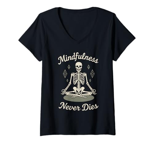 Damen Skelett Yoga Meditierend Skelett Goth Yoga Humor Gruselig T-Shirt mit V-Ausschnitt Damen Skelett Yoga Meditierend Skelett Goth Yoga Humor Gruselig T-Shirt mit V-Ausschnitt von Mindfulness Dark Humor Skeleton Lotus Pose Gift