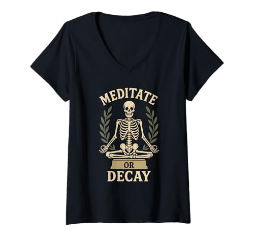 Damen Skelett Yoga Meditierend Skelett Goth Yoga Humor Gruselig T-Shirt mit V-Ausschnitt Damen Skelett Yoga Meditierend Skelett Goth Yoga Humor Gruselig T-Shirt mit V-Ausschnitt von Mindfulness Dark Humor Skeleton Lotus Pose Gift