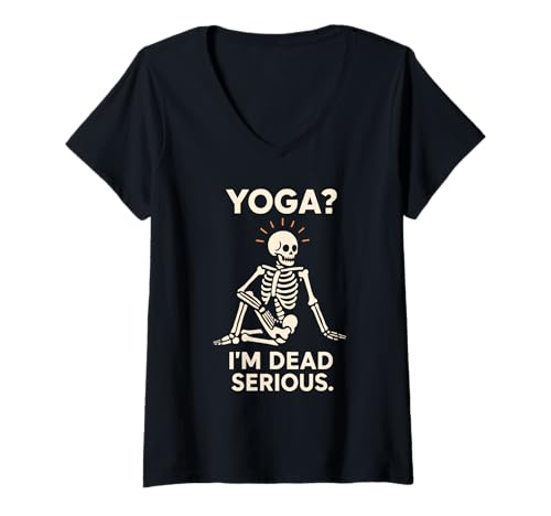 Damen Skelett Yoga Meditierend Skelett Goth Yoga Humor Gruselig T-Shirt mit V-Ausschnitt Damen Skelett Yoga Meditierend Skelett Goth Yoga Humor Gruselig T-Shirt mit V-Ausschnitt von Mindfulness Dark Humor Skeleton Lotus Pose Gift