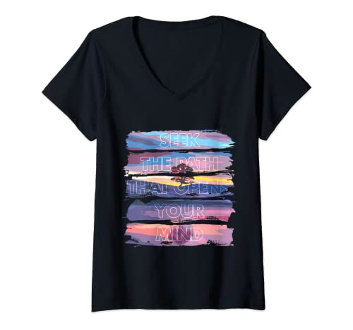 Damen Achtsamkeit T-Shirt mit V-Ausschnitt von Mindfulness Motivation Inspiration Yoga Meditation