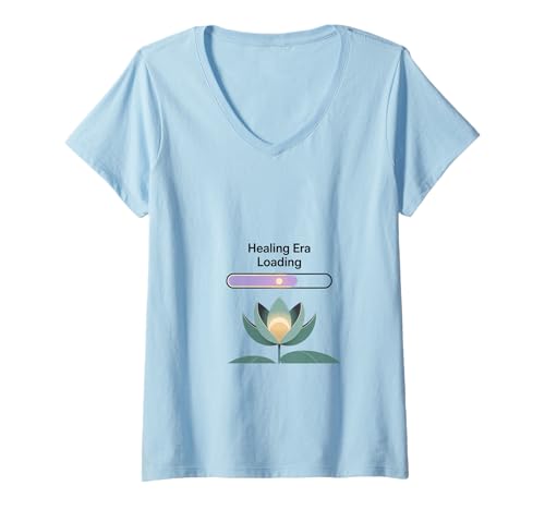Damen Healing Era Loading Positive Vibes. T-Shirt mit V-Ausschnitt Damen Healing Era Loading Positive Vibes. T-Shirt mit V-Ausschnitt von Mindfulness Wellness Spiritual Healing Positive