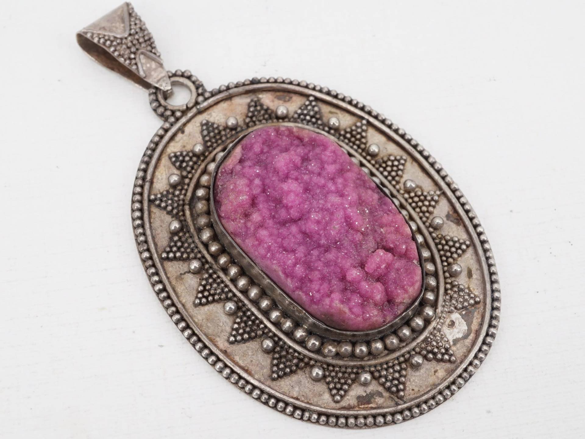 Vintage Thai Sterling Perlen Rosa Quarz Geode Druzy Anhänger Angewendet von MindiLynJewelry
