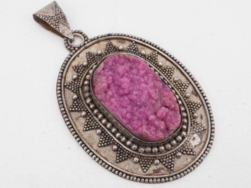 Vintage Thai Sterling Perlen Rosa Quarz Geode Druzy Anhänger Angewendet von MindiLynJewelry