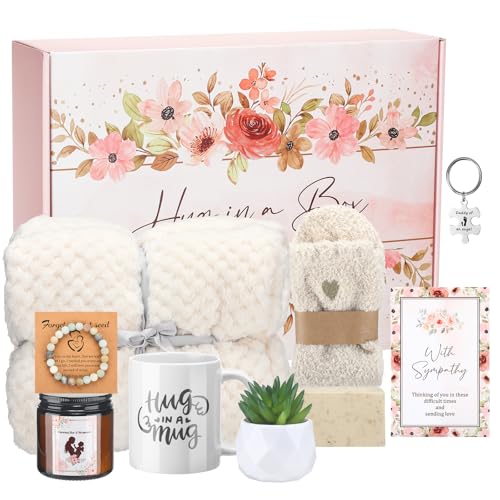 Mindsoft Beileidsgeschenkkorb für Frauen nach einer Fehlgeburt, durchdachtes Gedenk-Pflege-Paket mit Decke, Keramikbecher, Duftkerze, Seife, Schlüsselanhänger, Armband, Verlust eines geliebten von Mindsoft