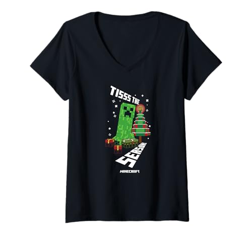 Damen Minecraft Christmas Tisss The Season! Creeper & Holiday Tree T-Shirt mit V-Ausschnitt von Minecraft
