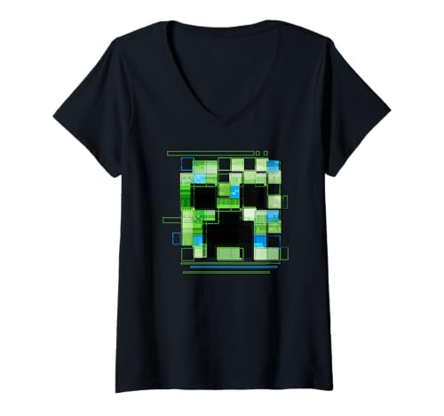 Damen Minecraft Modular Creeper Big Face Logo T-Shirt mit V-Ausschnitt von Minecraft