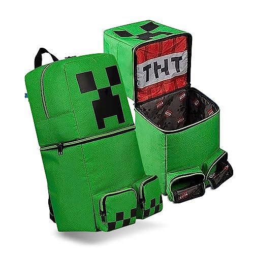 Minecraft 3D Rucksack Kinder Kann für Jede Aktivität Verwendet Werden, Geräumig Schulrucksack Jungen & Mädchen Jeden Alters, Kinderrucksack mit 2 Reißverschlusstaschen & Fächern, 18 x 21 x 50 cm von Minecraft