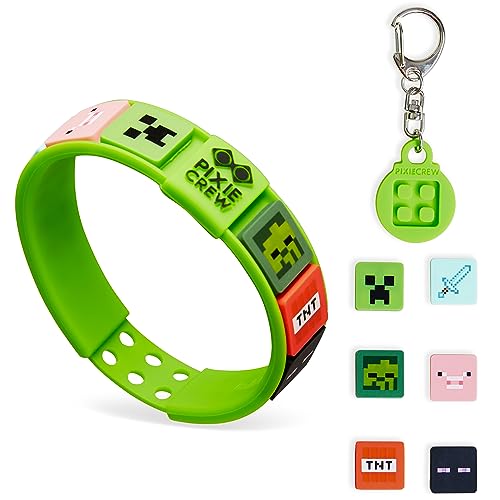 Minecraft Armband Schlüsselanhänger Kinder - Kinder Schlüsselanhänger Set - Gamer Geschenke (Grün - Armband- und Schlüsselanhänger-Set) von Minecraft