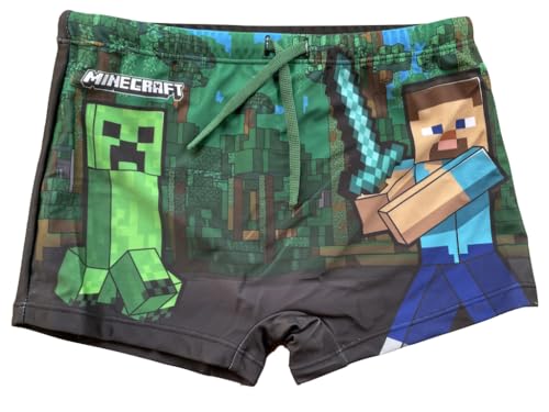 Minecraft Badehose mit elastischem Bund und Kordelzug (DE/NL/SE/PL, Numerisch, 128, Regular, schwarz) von Minecraft