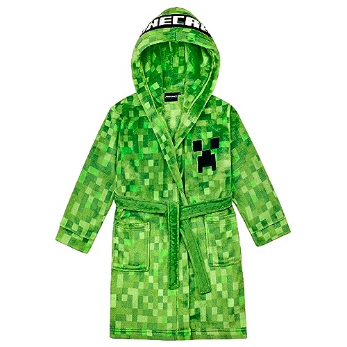Minecraft Bademantel Kinder Jungen Fleece Morgenmantel mit Kapuze Creeper Design (as3, numeric, numeric_140, regular, Grün) von Minecraft