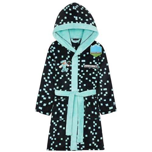 Minecraft Bademantel Kinder Jungen Weicher Fleece Morgenmantel mit Kapuze Badeponcho Creeper Gamer Geschenke für Jungs (7-8 Jahre, Anthrazit) von Minecraft