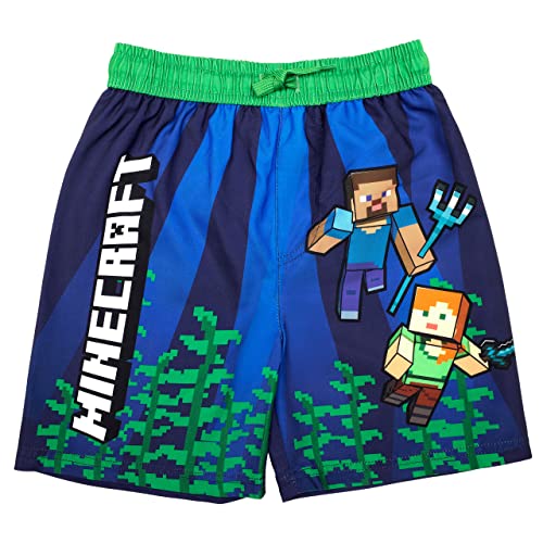 Minecraft Badeshort Badehose Scwimmhose Jungen Creeper (128, Blau) von Minecraft