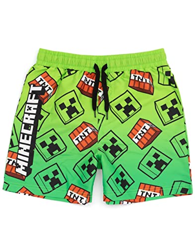 Minecraft Badeshorts für Jungen | Blau Grün oder Grün Creeper Optionen | Kinder Teens Gamer Badehose Mit Creeper Steve Alex TNT Explosive Charaktere von Minecraft