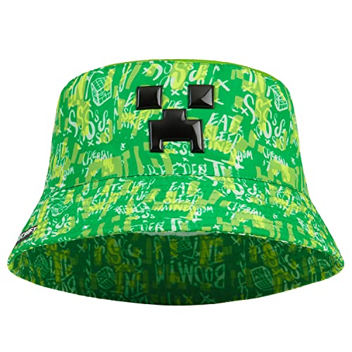 Minecraft Baseball Cap Snapback Cap Kinder Jungen Basecap Kappe Trendige Bucket Hat Kinder und Baseballkappe Fischerhut Jungen Mädchen Einheitsgröße(Grün Fischerhut) von Minecraft