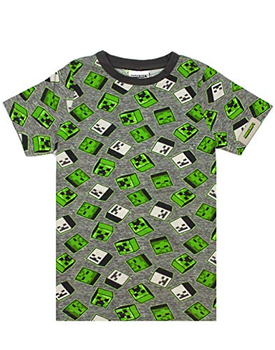 Minecraft Boys T-Shirt All Over Print Creeper Zombies Grau & Grün Baumwolloberte 7-8 Jahre von Minecraft