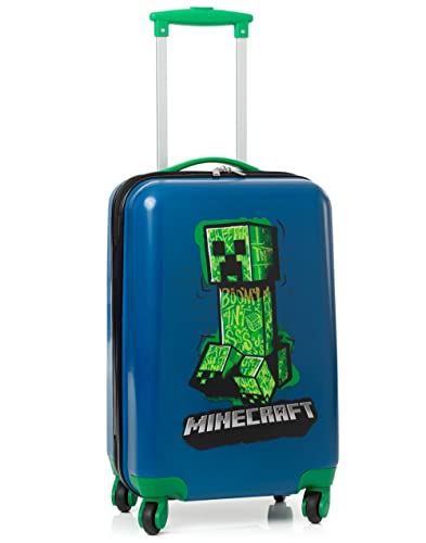 Minecraft Cabin Koffer für Kinder | Jungen Mädchen Teenager Game Villain Creeper Blau Kleines Hartcover Tragetasche mit ausziehbarem Griff von Minecraft
