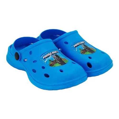 Minecraft Clogs für Jungen, Leichte Sandalen, Design Pillager, Sommersandalen, Größe EU 28/29 | Blau von Minecraft