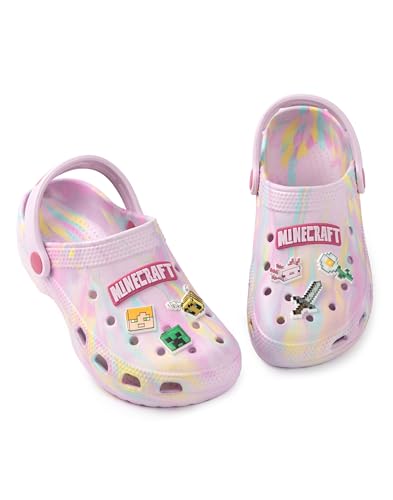Minecraft Clogs mit Mehreren Charakteren in Pink mit mehrfarbigen Akzenten | Atmungsaktive Freizeitschuhe für Mädchen | Marmor-Design Symbolen | Alltagskleidung von Minecraft