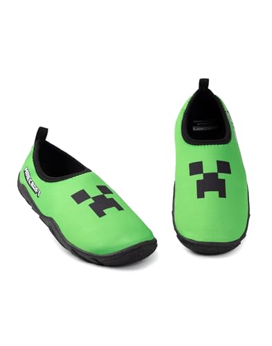 Minecraft Creeper Aquaschuhe in Grün | Badeschuhe zum Hineinschlüpfen für Jungen | Leichte Strandschuhe für Kinder | Wasserschuhe Motiv | Ideal zum Schwimmen von Minecraft