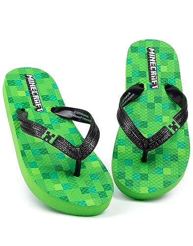 Minecraft Creeper Flip Flops Sandalen Kinder | Jungen Mädchen Grün Block Pixel Spiel Slider | Kinder Teenager Villain Sommerschuhe von Minecraft