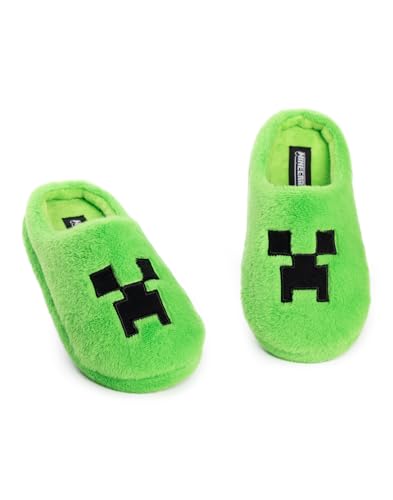 Minecraft Creeper Grüne Pantoffeln | Fleece-Hausschuhe für Jungen | Weiches, pelziges Finish | Gaming-Hausschuhe | Minecrafters Merchandise von Minecraft