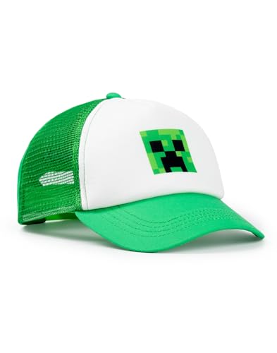Minecraft Creeper Grüne Snapback-Kappe | Verstellbare Netzmütze für Jungen Gaming-Kopfbedeckungen für Kinder | Baseballkappe mit gebogenem Schirm für Kinder von Minecraft