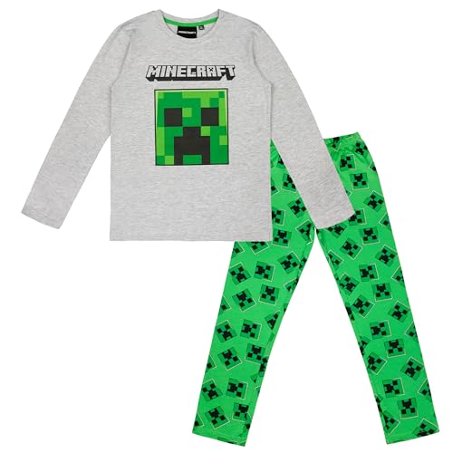 Minecraft Creeper Jungen Schlafanzug Pyjama Langarm (Grau 1, 128) von Minecraft