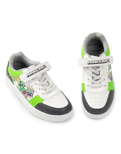 Minecraft Creeper Jungen Sneaker in Weiß, Grün & Schwarz | Freizeitschuhe mit Klettverschluss | Alltagskleidung für Kinder Blocks Design von Minecraft