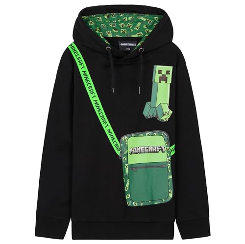 Minecraft Creeper Kapuzenpullover für Jungen und Teenager, Hoodie Jungen 7 bis 14 Jahren - Gamer Geschenke für Jungs (Schwarz/Grün, 11-12 Jahre) von Minecraft