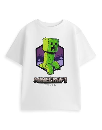 Minecraft Creeper Weißes Kurzarm-T-Shirt | Klassisches Grafik-T-Shirt für Jungen Movie Merchandise | Freizeitkleidung und Bekleidung für Gaming-Events | Top-Merch mit Rundhalsausschnitt von Minecraft