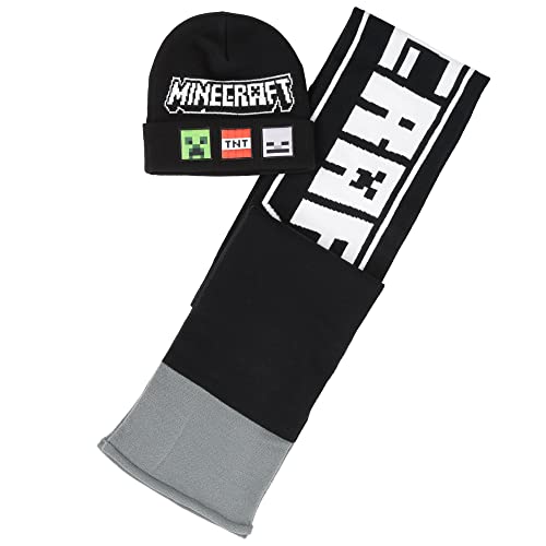 Minecraft Creeper & TNT Knit Scarf & Cuff Beanie Kaltes Wetter Set für Kinder & Erwachsene, 2-teiliges Set, TNT, Eine Größe passt meistens von Minecraft