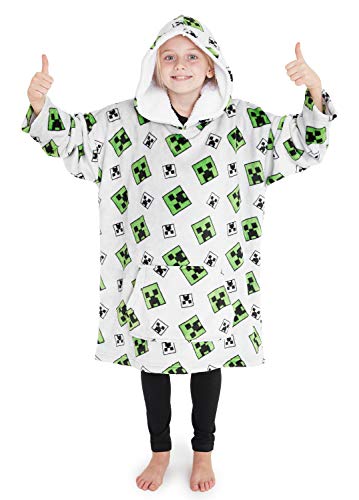 Minecraft Decke mit Ärmel Kinder, Kinder Hoodie Decke mit Creeper und Mob Design, Übergroße Kuscheldecke mit Ärmeln 7-14 Jahre, XXL Hoodie Decke Jungen (Grau) von Minecraft