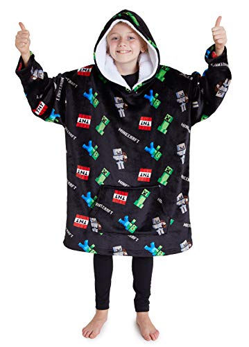 Minecraft Pullover Jungen Decke mit Ärmeln, Oversized Hoodie Decke zum Anziehen, Creeper Geschenke für Kinder und Teenager (Schwarz) von Minecraft