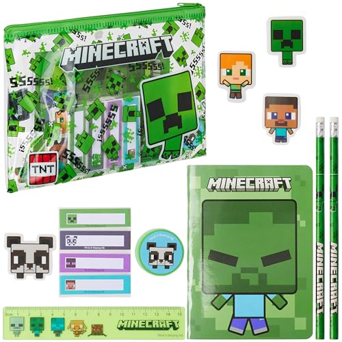 Minecraft Federmäppchen Jungen, Gefülltes Pencil Case Schreibwaren Set - Geschenke für Kinder (Grün) von Minecraft