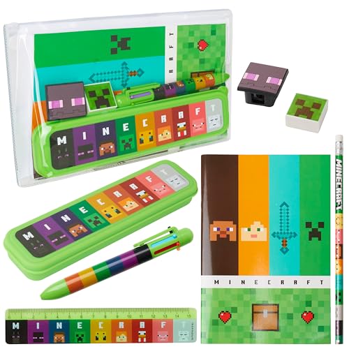 Minecraft Federmäppchen Jungen, Gefülltes Pencil Case Schreibwaren Set - Geschenke für Kinder (Grün/Mehrfarbig) von Minecraft