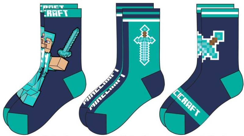 Minecraft Freizeitsocken 3x Minecraft Socken Jungen + Mädchen Strümpfe Kinder 27 28 29 30 von Minecraft