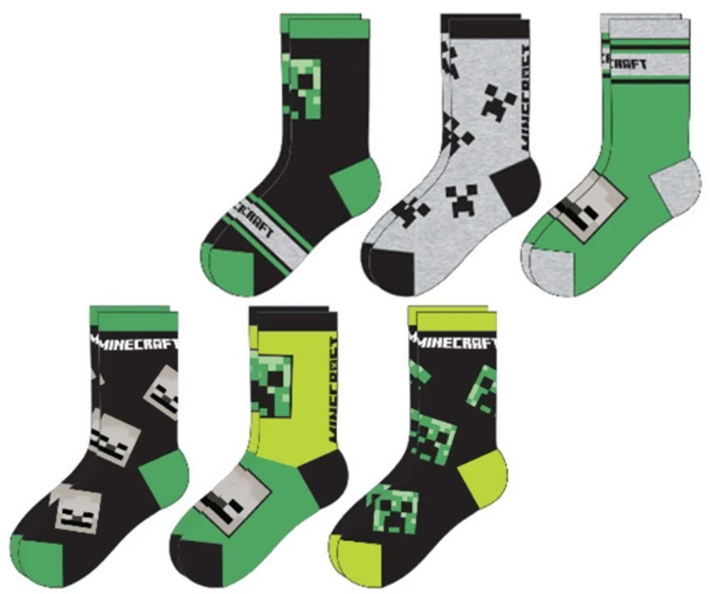 Minecraft Freizeitsocken MINECRAFT Kindersocken Jungen + Mädchen 6 Paar Gr.27/30 35/38 39/42 Minecraft Socken Kinder Jugendliche Jungen Mädchen von Minecraft