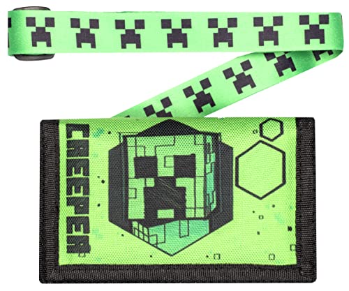 Minecraft - Geldbeutel für Kinder/Jungen/Mädchen - Offizielle Merchandise - Grünes Creeper-Videospiel-Design - Schlüsselband - Münzfach mit Reißverschluss von Minecraft