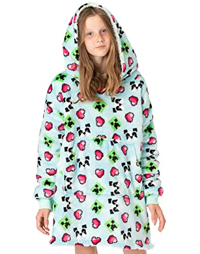 Minecraft Girls übergroße Decke Hoodie Kinder Creeper Blue Sherpa Fleece Einheitsgröße von Minecraft