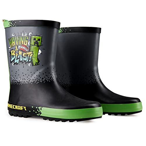 Minecraft Gummistiefel Kinder Regenstiefel Kinderstiefel Jungen Mädchen Rain Boots Kids Boots Jungen 29-35 (Schwarz/Grün, 33) von Minecraft