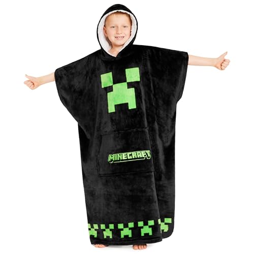 Minecraft Hoodie Decke Kinder Jungen - Übergröße Kuschelhoodie, Warm Fleece Kapuzenpullover Teenager - Tragbare Decken Hoodie Jungen (Schwarz/Grün) von Minecraft