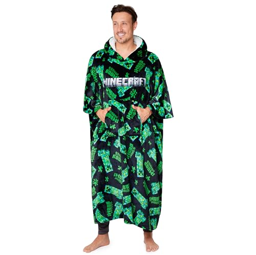 Minecraft Hoodie Decke zum Anziehen Erwachsene, Creeper Fleece Decken Hoodie Herren XXL Hoodie in Einheitsgröße - Gamer Geschenk für Männer von Minecraft