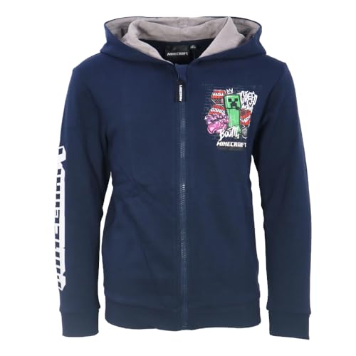 Minecraft Hoodie Kinder Jungen mit Creeper & TNT Motiv – Kapuzenpullover mit Reißverschluss – Sweatjacke Blau Größe 128-140 – Offizielles Merchandise, Farbe: Schwarz, Bekleidungsgröße: 116 von Minecraft
