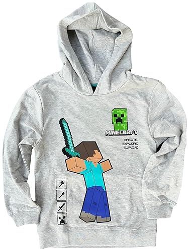 Minecraft Hoodie Kinder Sweatshirt Pullover mit Kapuze hellgrau Gr.164 für Jungen und Mädchen 12 13 14 15 16 Jahre von Minecraft