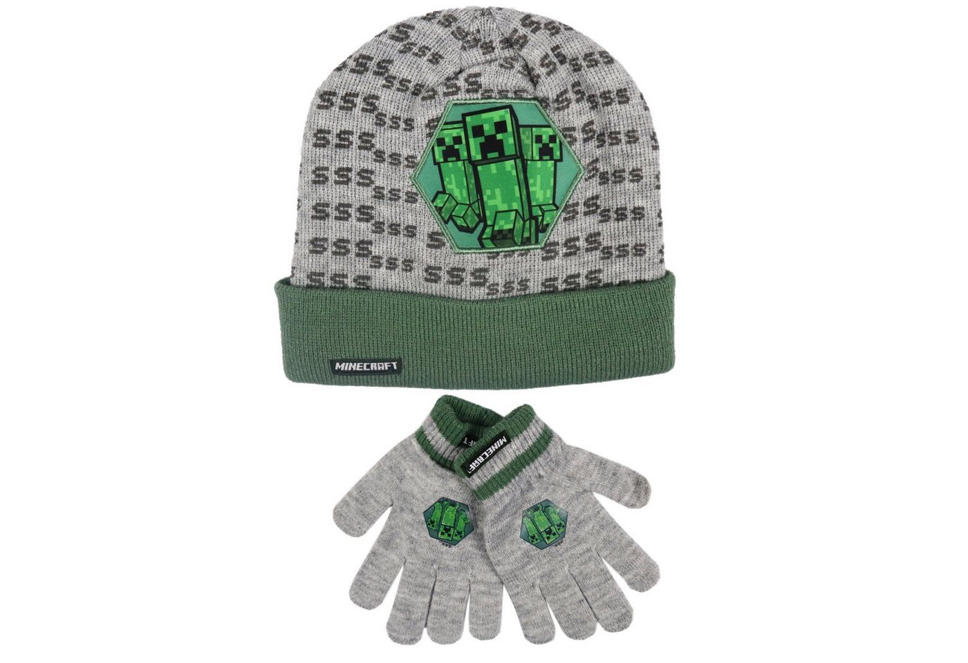 Minecraft Jerseymütze Minecraft Creeper Kinder 2tlg Set Wintermütze Mütze plus Handschuhe Gr. 54 bis 56 von Minecraft